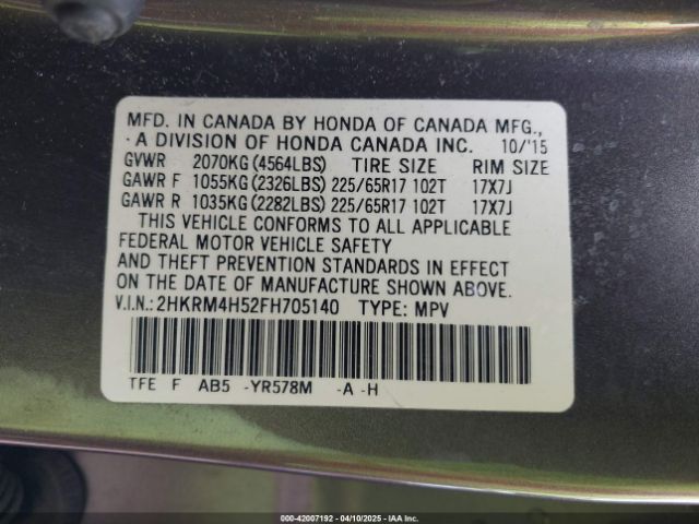 2HKRM4H52FH705140 Honda CR-V EX