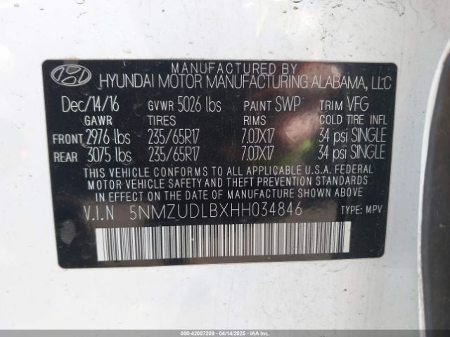 5NMZUDLBXHH034846 Hyundai Santa Fe Sport 2.4l