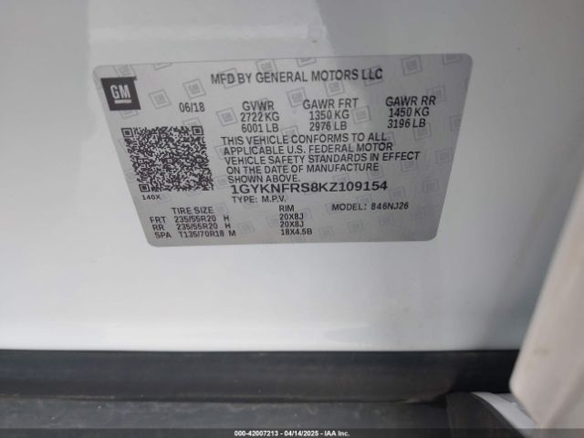 1GYKNFRS8KZ109154 Cadillac Xt5 Premium Luxury
