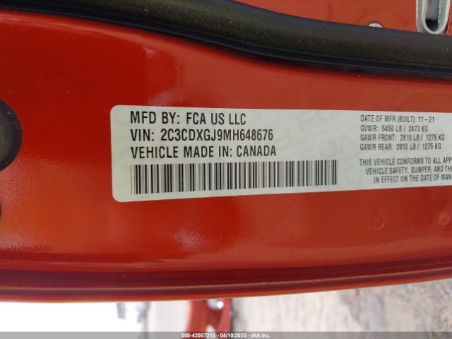 2C3CDXGJ9MH648676 Dodge Charger Scat Pack Rwd