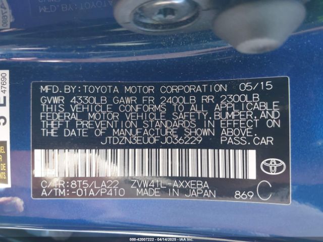 JTDZN3EU0FJ036229 Toyota Prius V Five