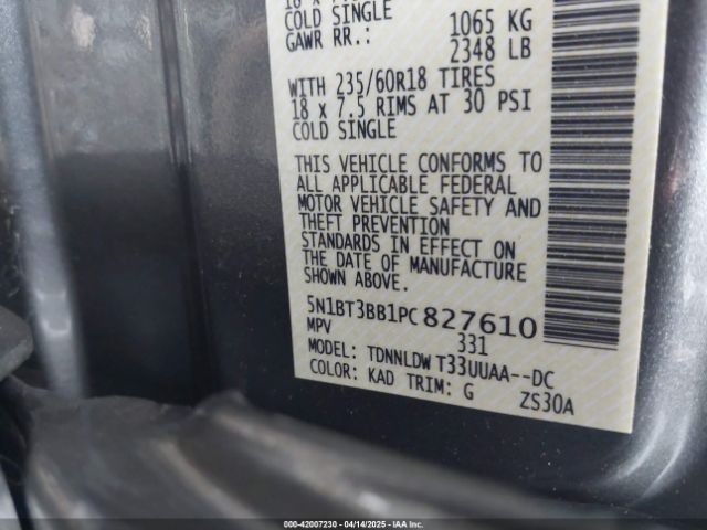 5N1BT3BB1PC827610 Nissan Rogue Sv Intelligent Awd