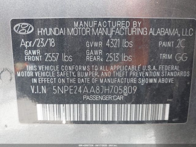5NPE24AA8JH705809 Hyundai SONATA ECO