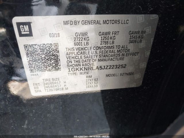 1GKKNRLA5JZ223252 GMC Acadia Sle-1