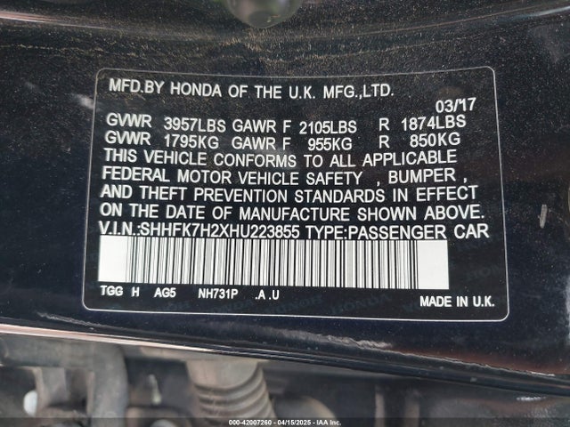 SHHFK7H2XHU223855 Honda Civic Lx