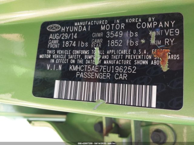 KMHCT5AE7EU196252 Hyundai ACCENT GS