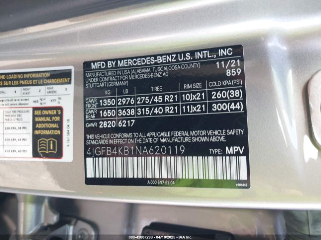 4JGFB4KB1NA620119 Mercedes-Benz Gle 350 4matic