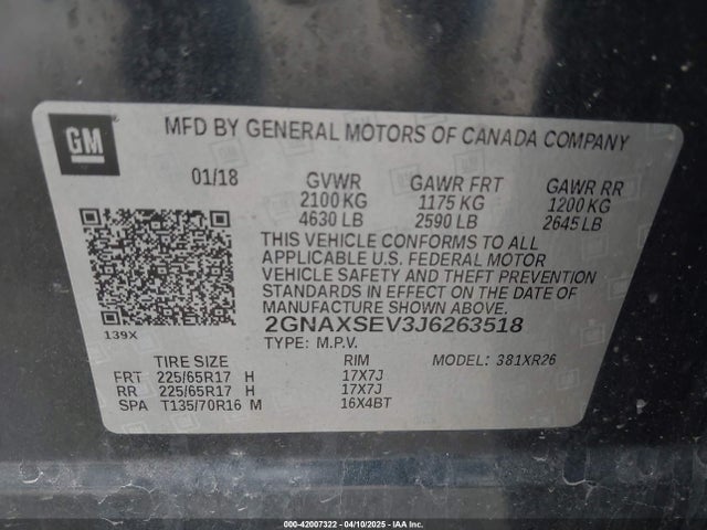 Chevrolet EQUINOX LT 2018 2GNAXSEV3J6263518 Image 9