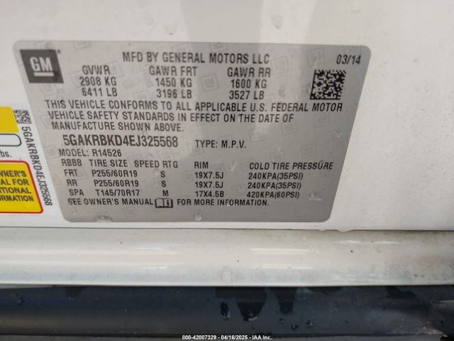 5GAKRBKD4EJ325568 Buick Enclave Leather