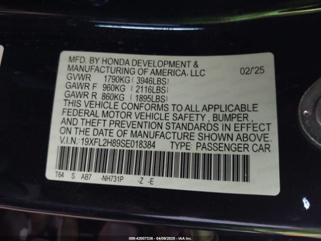 19XFL2H89SE018384 Honda Civic Sport
