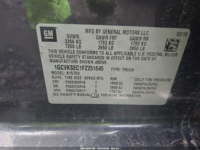 1GCVKSEC1FZ251645 Chevrolet Silverado 1500 2lz