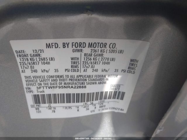 3FTTW8F95NRA22888 Ford Maverick Xlt