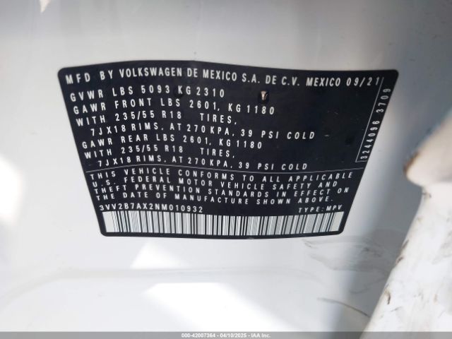 2022 VOLKSWAGEN TIGUAN 3VV2B7AX2NM010932 Photo 8
