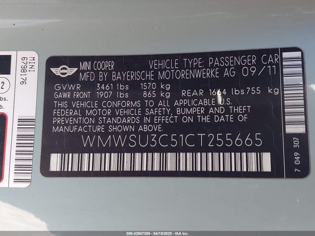 2012 MINI COOPER WMWSU3C51CT255665 Photo 8