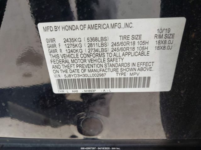 5J8YD3H30LL002987 Acura Mdx Standard