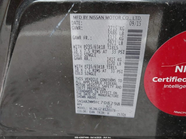 Nissan Pathfinder 2015 5N1AR2MM9FC708298 Image 9