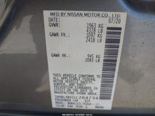 1N4BL4BV2LC264734 Nissan Altima S Fwd