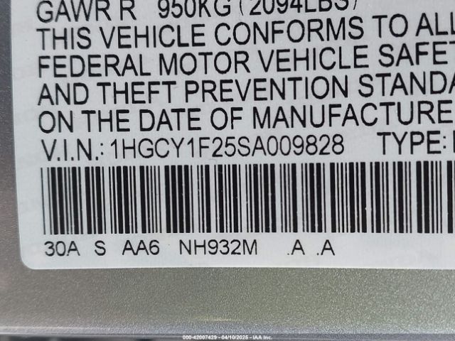 1HGCY1F25SA009828 Honda ACCORD LX
