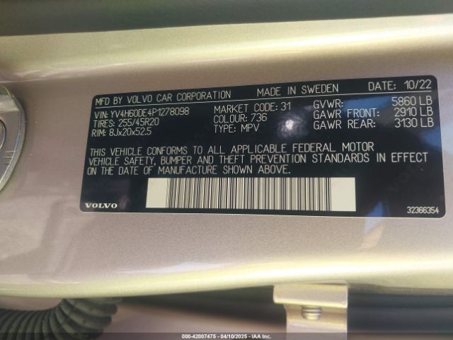2023 VOLVO XC60 RECHARGE PLUG-IN HYBRID YV4H60DE4P1278098 Photo 8