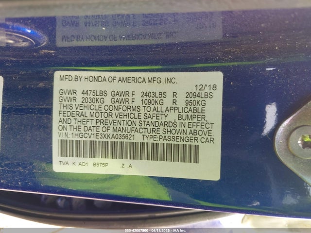 1HGCV1E3XKA035621 Honda Accord Sport