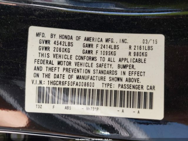 1HGCR6F50FA008600 Honda Accord Hybrid Ex-l