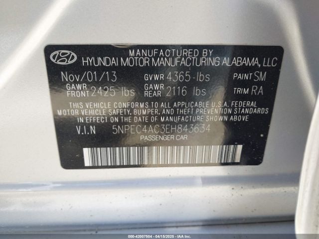5NPEC4AC3EH843634 Hyundai SONATA SE