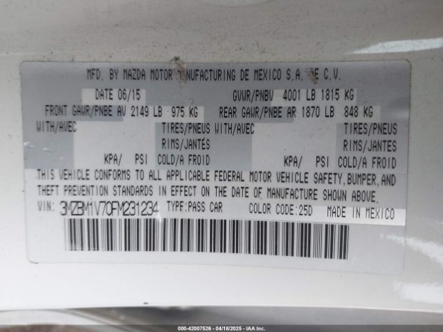 3MZBM1V70FM231234 Mazda MAZDA3