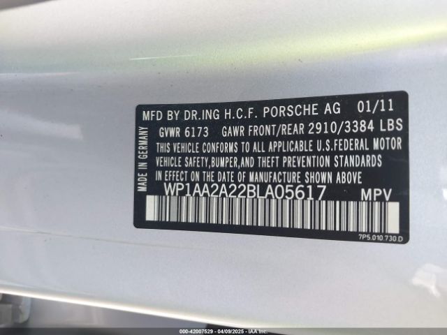 2011 PORSCHE CAYENNE WP1AA2A22BLA05617 Photo 8