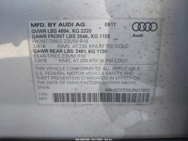 WA1ECCFS0JR013832 Audi Q3 2.0t Sport Premium