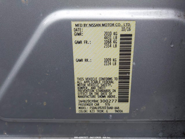 1N4BZ0CP8HC300277 Nissan 2017