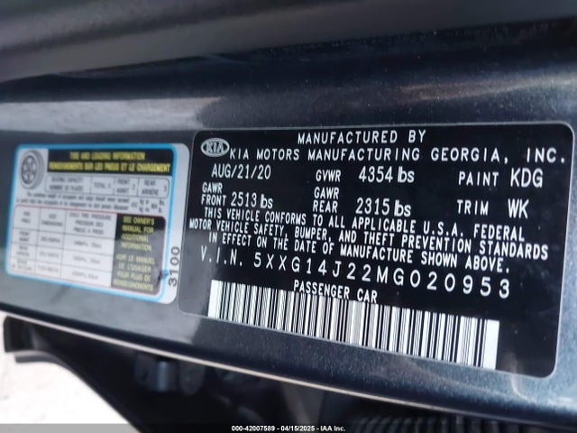 5XXG14J22MG020953 KIA K5 LXS