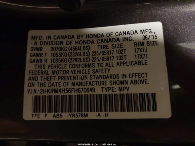 2HKRM4H56FH670649 Honda CR-V EX
