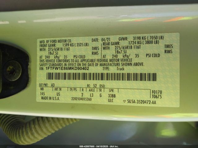 2021 FORD F-150 1FTFW1E86MKD90402 Photo 8