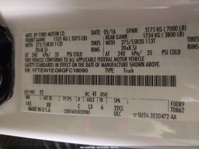 1FTEW1EG9GFC18090 Ford F-150 Xlt