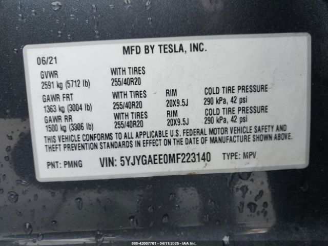 5YJYGAEE0MF223140 Tesla Model Y Long Range Dual Motor All-wheel Drive