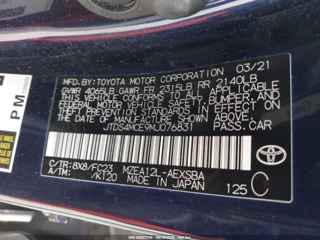 JTDS4MCE9MJ076831 Toyota COROLLA SE