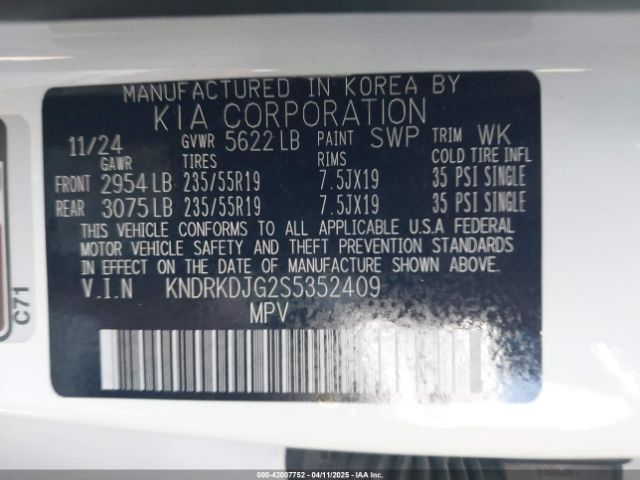 KNDRKDJG2S5352409 KIA Sorento Hybrid Sx Prestige