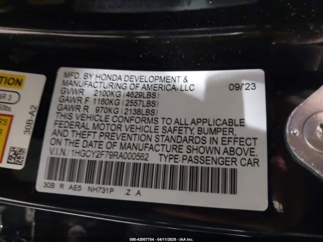 1HGCY2F79RA000562 Honda Accord Hybrid Sport-l
