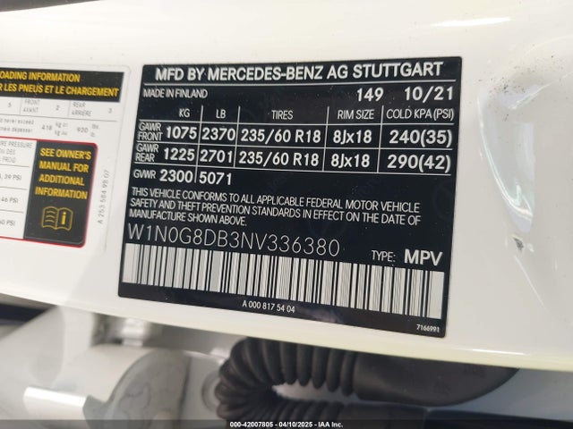 Продаж на аукціоні авто 2022 Mercedes-benz Glc 300 Suv, vin: W1N0G8DB3NV336380, номер лоту: 42007805