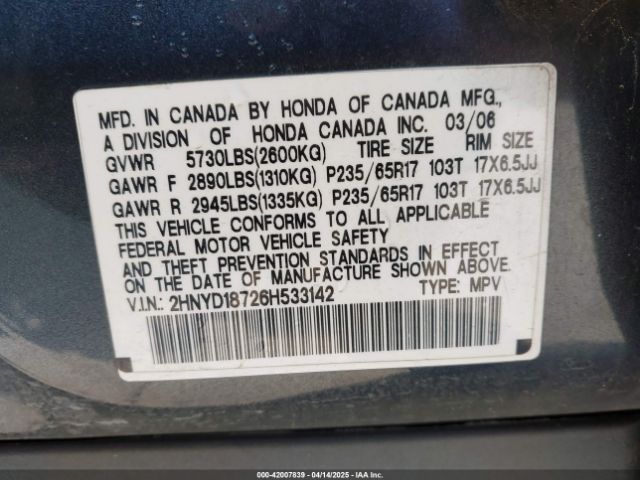 2006 ACURA MDX 2HNYD18726H533142 Photo 8