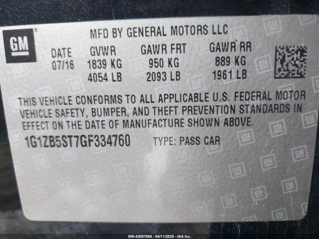1G1ZB5ST7GF334760 Chevrolet MALIBU LS