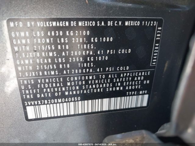 3VVVX7B20RM040650 Volkswagen Taos 1.5t Se