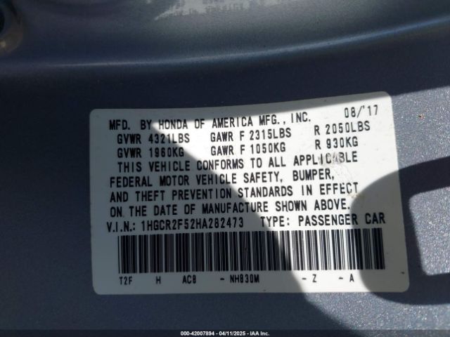 1HGCR2F52HA282473 Honda Accord Sport