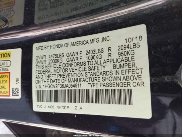 1HGCV2F36JA054511 Honda Accord Sport 2.0t