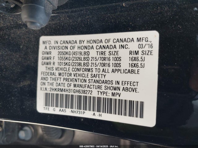 2HKRM4H31GH638272 Honda CR-V LX
