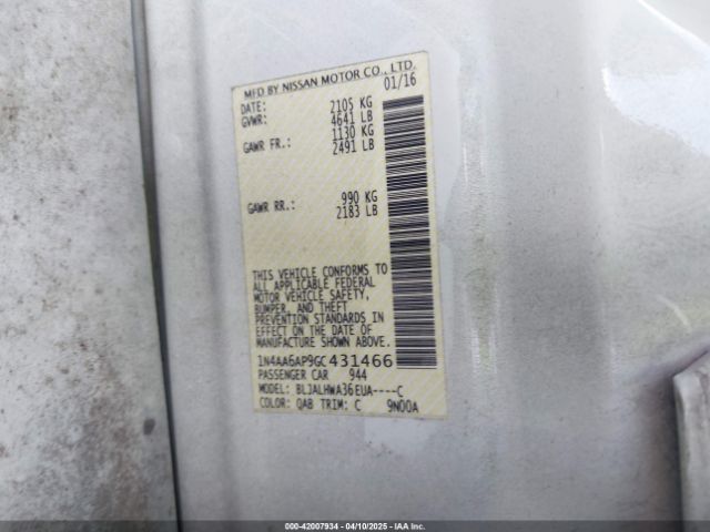 1N4AA6AP9GC431466 Nissan Maxima 3.5 Platinum