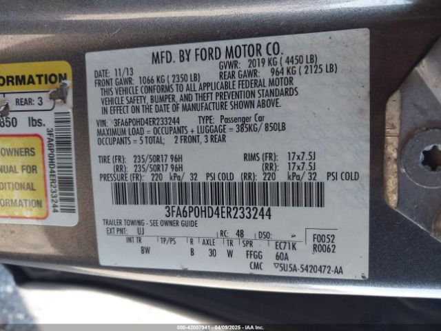 3FA6P0HD4ER233244 Ford FUSION SE