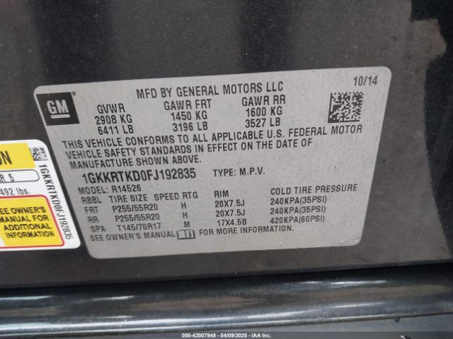 2015 GMC ACADIA 1GKKRTKD0FJ192835 Photo 8