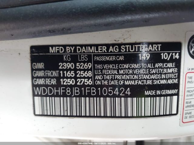 WDDHF8JB1FB105424 Mercedes-Benz E 350 4matic