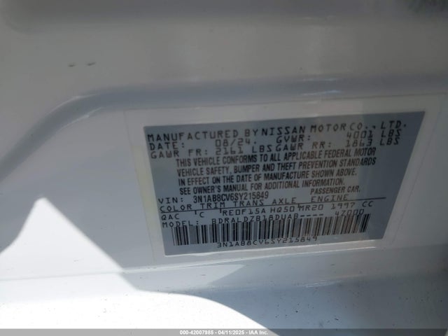 3N1AB8CV6SY215849 Nissan SENTRA SV